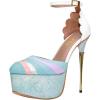 image:imageFSJ Women Multicolor Platform High Heel Stiletto Pumps Ankle Strap Rainbow Closed Round Toe DOrsay Sandals Dress Wedding Party Shoes Size 416 USWhite Blue