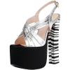image:imageFSJ Women Peep Toe Platform Sandals Multicolor Printing Chunky High Heel Slingbacks Buckle Strap Party Dress Shoes Size 416 USBlacksilver