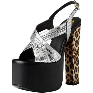 image:imageFSJ Women Peep Toe Platform Sandals Multicolor Printing Chunky High Heel Slingbacks Buckle Strap Party Dress Shoes Size 416 USBlacksilverleopard