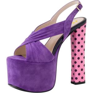 image:imageFSJ Women Peep Toe Platform Sandals Multicolor Printing Chunky High Heel Slingbacks Buckle Strap Party Dress Shoes Size 416 USPurple