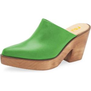 image:imageFSJ Women Retro Pointed Toe Mules Wooden Wedge Chunky Block Heel Clogs Slip On Platform Sandals Summer Party Shoes Size 416 USGreen