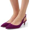 image:imageFSJ Women Classic Slingback Pumps Low Kitten Mid Heels Sandals Pointy Toe Comfortable Formal Party Prom Wedding Shoes Size 415 M USFuchsiasuede