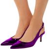 image:imageFSJ Women Classic Slingback Pumps Low Kitten Mid Heels Sandals Pointy Toe Comfortable Formal Party Prom Wedding Shoes Size 415 M USPurple Patent