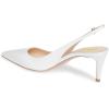 image:imageFSJ Women Classic Slingback Pumps Low Kitten Mid Heels Sandals Pointy Toe Comfortable Formal Party Prom Wedding Shoes Size 415 M USWhite
