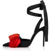 image:imageFSJ Women Cute Satin Rose LaceUp Stiletto Pumps Pointed Toe Floral High Heel Sandals Sexy Wedding Evening Shoes Size 416 USBlack