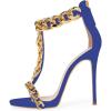 image:imageFSJ Women Open Toe Ankle Straps Sandals High Heels Pumps Stilettos TStraps Golden Metal Chains Zipper Wedding Party Sexy Dress Shoes Size 415 USBluechain