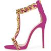 image:imageFSJ Women Open Toe Ankle Straps Sandals High Heels Pumps Stilettos TStraps Golden Metal Chains Zipper Wedding Party Sexy Dress Shoes Size 415 USFuchsiachain