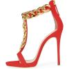 image:imageFSJ Women Open Toe Ankle Straps Sandals High Heels Pumps Stilettos TStraps Golden Metal Chains Zipper Wedding Party Sexy Dress Shoes Size 415 USRed