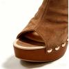 image:imageFSJ Women Studded Platform Heels Slingback Sandals Wooden Block Heel Ankle Strap Peep Toe Clogs Mules Comfortable Walking Shoes Size 416 USBrown Suede