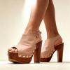 image:imageFSJ Women Studded Platform Heels Slingback Sandals Wooden Block Heel Ankle Strap Peep Toe Clogs Mules Comfortable Walking Shoes Size 416 USNude