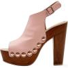 image:imageFSJ Women Studded Platform Heels Slingback Sandals Wooden Block Heel Ankle Strap Peep Toe Clogs Mules Comfortable Walking Shoes Size 416 USPink