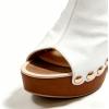 image:imageFSJ Women Studded Platform Heels Slingback Sandals Wooden Block Heel Ankle Strap Peep Toe Clogs Mules Comfortable Walking Shoes Size 416 USWhite