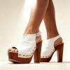 image:imageFSJ Women Studded Platform Heels Slingback Sandals Wooden Block Heel Ankle Strap Peep Toe Clogs Mules Comfortable Walking Shoes Size 416 USWhite