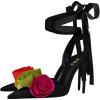 image:imageFSJ Women Cute Satin Rose LaceUp Stiletto Pumps Pointed Toe Floral High Heel Sandals Sexy Wedding Evening Shoes Size 416 USBlack