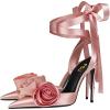 image:imageFSJ Women Cute Satin Rose LaceUp Stiletto Pumps Pointed Toe Floral High Heel Sandals Sexy Wedding Evening Shoes Size 416 USPink