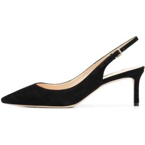 image:imageFSJ Women Classic Slingback Pumps Low Kitten Mid Heels Sandals Pointy Toe Comfortable Formal Party Prom Wedding Shoes Size 415 M USBlacksuede