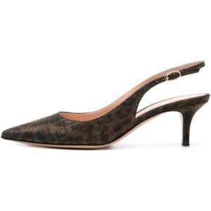 image:imageFSJ Women Classic Slingback Pumps Low Kitten Mid Heels Sandals Pointy Toe Comfortable Formal Party Prom Wedding Shoes Size 415 M USBrown Gold