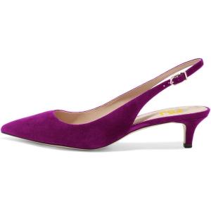 image:imageFSJ Women Classic Slingback Pumps Low Kitten Mid Heels Sandals Pointy Toe Comfortable Formal Party Prom Wedding Shoes Size 415 M USFuchsiasuede
