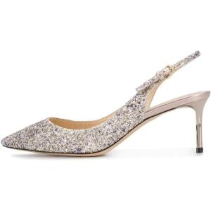 image:imageFSJ Women Classic Slingback Pumps Low Kitten Mid Heels Sandals Pointy Toe Comfortable Formal Party Prom Wedding Shoes Size 415 M USGlitter