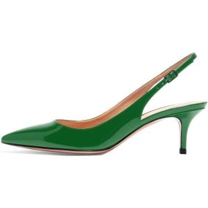 image:imageFSJ Women Classic Slingback Pumps Low Kitten Mid Heels Sandals Pointy Toe Comfortable Formal Party Prom Wedding Shoes Size 415 M USGreen