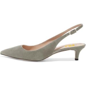 image:imageFSJ Women Classic Slingback Pumps Low Kitten Mid Heels Sandals Pointy Toe Comfortable Formal Party Prom Wedding Shoes Size 415 M USGreysuede