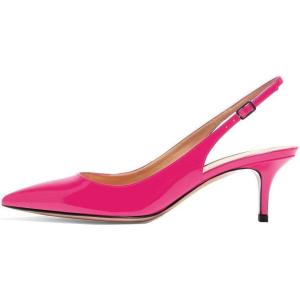 image:imageFSJ Women Classic Slingback Pumps Low Kitten Mid Heels Sandals Pointy Toe Comfortable Formal Party Prom Wedding Shoes Size 415 M USHot Pink