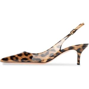 image:imageFSJ Women Classic Slingback Pumps Low Kitten Mid Heels Sandals Pointy Toe Comfortable Formal Party Prom Wedding Shoes Size 415 M USLeopard