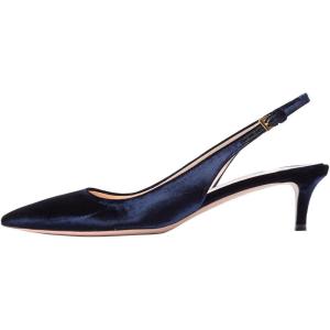 image:imageFSJ Women Classic Slingback Pumps Low Kitten Mid Heels Sandals Pointy Toe Comfortable Formal Party Prom Wedding Shoes Size 415 M USNavy Blue