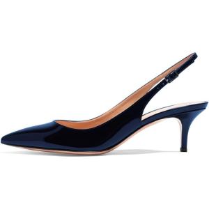 image:imageFSJ Women Classic Slingback Pumps Low Kitten Mid Heels Sandals Pointy Toe Comfortable Formal Party Prom Wedding Shoes Size 415 M USNavy Patent