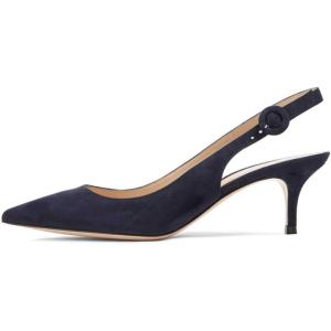 image:imageFSJ Women Classic Slingback Pumps Low Kitten Mid Heels Sandals Pointy Toe Comfortable Formal Party Prom Wedding Shoes Size 415 M USNavy Suede