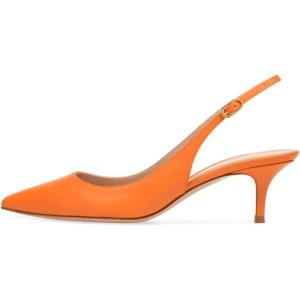 image:imageFSJ Women Classic Slingback Pumps Low Kitten Mid Heels Sandals Pointy Toe Comfortable Formal Party Prom Wedding Shoes Size 415 M USOrange