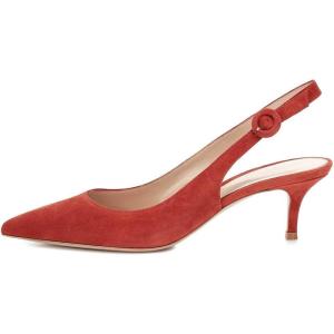 image:imageFSJ Women Classic Slingback Pumps Low Kitten Mid Heels Sandals Pointy Toe Comfortable Formal Party Prom Wedding Shoes Size 415 M USOrange Suede
