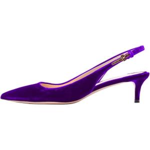 image:imageFSJ Women Classic Slingback Pumps Low Kitten Mid Heels Sandals Pointy Toe Comfortable Formal Party Prom Wedding Shoes Size 415 M USPurple