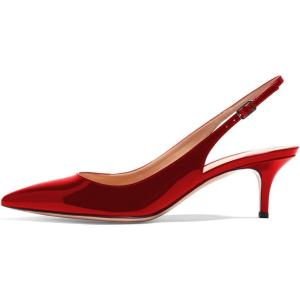 image:imageFSJ Women Classic Slingback Pumps Low Kitten Mid Heels Sandals Pointy Toe Comfortable Formal Party Prom Wedding Shoes Size 415 M USRed Patent