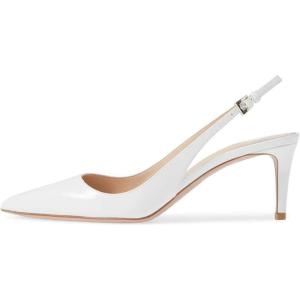 image:imageFSJ Women Classic Slingback Pumps Low Kitten Mid Heels Sandals Pointy Toe Comfortable Formal Party Prom Wedding Shoes Size 415 M USWhite