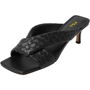image:imageFSJ Women Square Open Toe Heeled Sandals Slip On Woven Mules Braided Cross Strap Low Kitten Heel Backless Slides Summer Shoes Size 416 USBlack