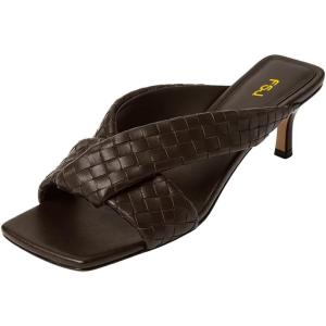 image:imageFSJ Women Square Open Toe Heeled Sandals Slip On Woven Mules Braided Cross Strap Low Kitten Heel Backless Slides Summer Shoes Size 416 USChocolate