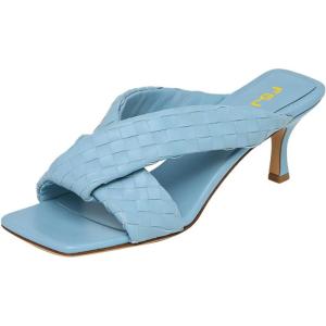 image:imageFSJ Women Square Open Toe Heeled Sandals Slip On Woven Mules Braided Cross Strap Low Kitten Heel Backless Slides Summer Shoes Size 416 USLight Blue