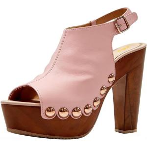 image:imageFSJ Women Studded Platform Heels Slingback Sandals Wooden Block Heel Ankle Strap Peep Toe Clogs Mules Comfortable Walking Shoes Size 416 USPink