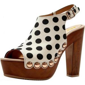 image:imageFSJ Women Studded Platform Heels Slingback Sandals Wooden Block Heel Ankle Strap Peep Toe Clogs Mules Comfortable Walking Shoes Size 416 USPolka Dot