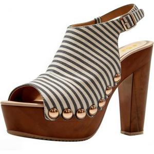 image:imageFSJ Women Studded Platform Heels Slingback Sandals Wooden Block Heel Ankle Strap Peep Toe Clogs Mules Comfortable Walking Shoes Size 416 USStripes