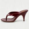 image:imageFSJ Women Open Round Toe Slip On Kitten Heel Flip Flop Mules Thong Heeled Sandals Summer Beach Vacation Shoes Size 416 USDark Red