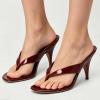 image:imageFSJ Women Open Round Toe Slip On Kitten Heel Flip Flop Mules Thong Heeled Sandals Summer Beach Vacation Shoes Size 416 USDark Red