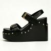 image:imageFSJ Women Open Toe High Heel Wedges Adjustable Double Buckle Slingback Studded Platform Wedge Sandals Party Festival Shoes Size 416 USBlack