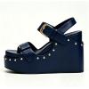 image:imageFSJ Women Open Toe High Heel Wedges Adjustable Double Buckle Slingback Studded Platform Wedge Sandals Party Festival Shoes Size 416 USBlue