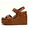 image:imageFSJ Women Open Toe High Heel Wedges Adjustable Double Buckle Slingback Studded Platform Wedge Sandals Party Festival Shoes Size 416 USBrown