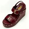 image:imageFSJ Women Open Toe High Heel Wedges Adjustable Double Buckle Slingback Studded Platform Wedge Sandals Party Festival Shoes Size 416 USDark Red