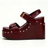image:imageFSJ Women Open Toe High Heel Wedges Adjustable Double Buckle Slingback Studded Platform Wedge Sandals Party Festival Shoes Size 416 USDark Red