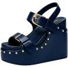 image:imageFSJ Women Open Toe High Heel Wedges Adjustable Double Buckle Slingback Studded Platform Wedge Sandals Party Festival Shoes Size 416 USBlue