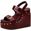 image:imageFSJ Women Open Toe High Heel Wedges Adjustable Double Buckle Slingback Studded Platform Wedge Sandals Party Festival Shoes Size 416 USDark Red